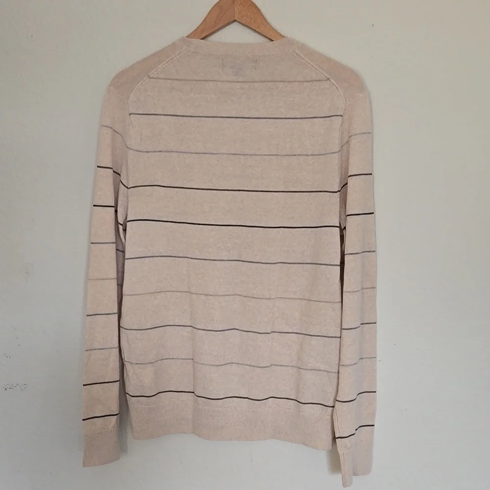 Banana Republic Men's Beige Striped 100% Merino Wool Sweater Size M